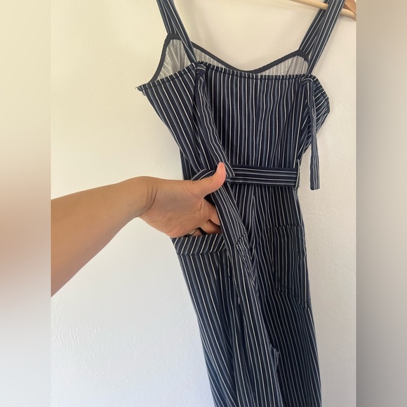 Paige Emma Cropped Tie Strap Jumpsuit In Rich Navy Paradise Stripe Size Small - Picture 10 of 15